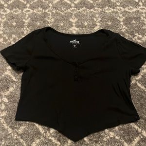 HOLLISTER - RIBBED BLACK BABY TEE | SIZE XL